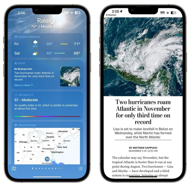 隆尧苹果14维修分享iPhone 14手机如何看天气时顺带看新闻 